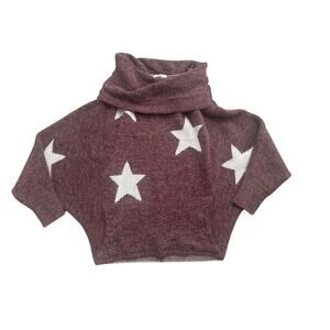 Women's Maroon Star Pattern Cowl Neck Sweater